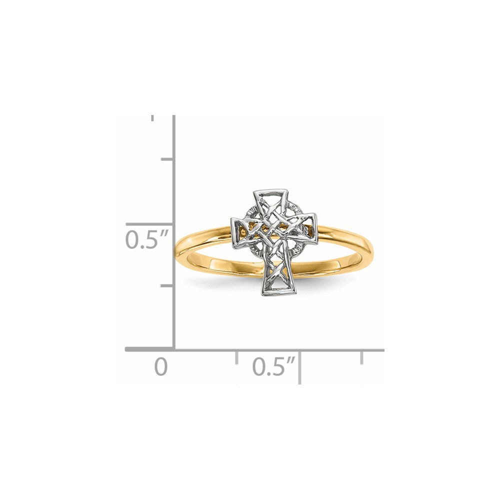 14k Two-Tone Gold Polished Celtic Cross Ring