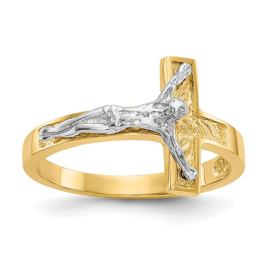 14k Two-Tone Gold Polished Crucifix Ring