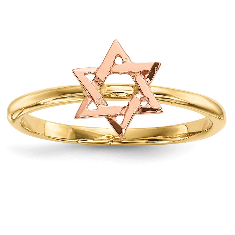 14k Two-Tone Gold Polished Star of David Ring