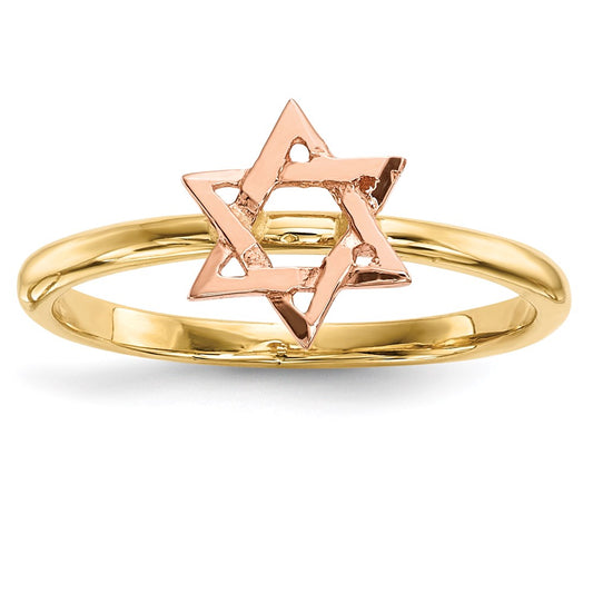 14k Two-Tone Gold Polished Star of David Ring