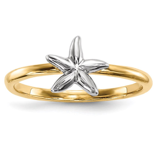 14k Two-Tone Gold Polished Starfish Ring