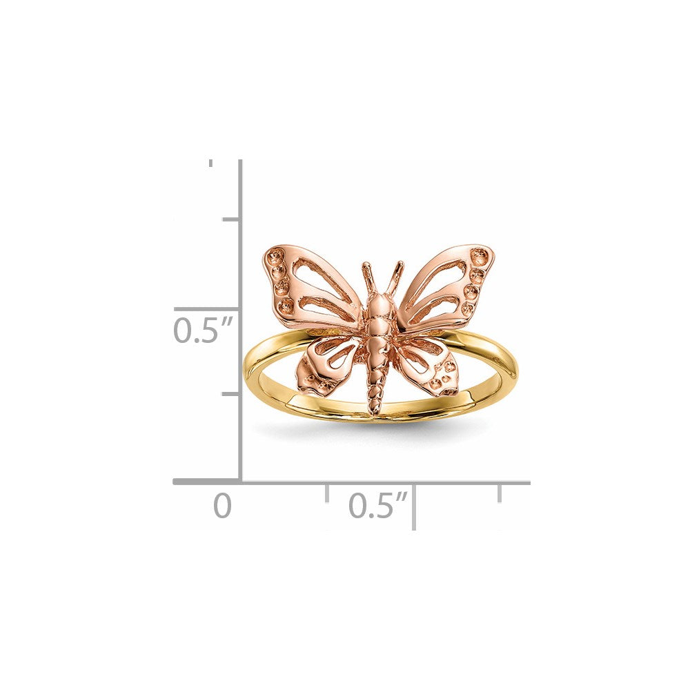 14k Two-Tone Gold Polished Butterfly Ring