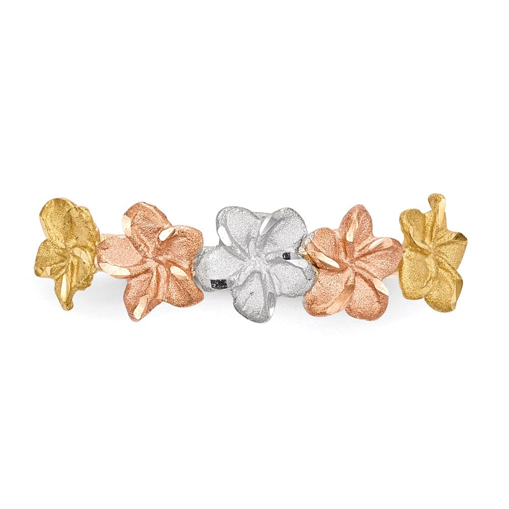 14k Two-Tone Gold w/White Rhodium Polished and Satin 5 Flower Ring