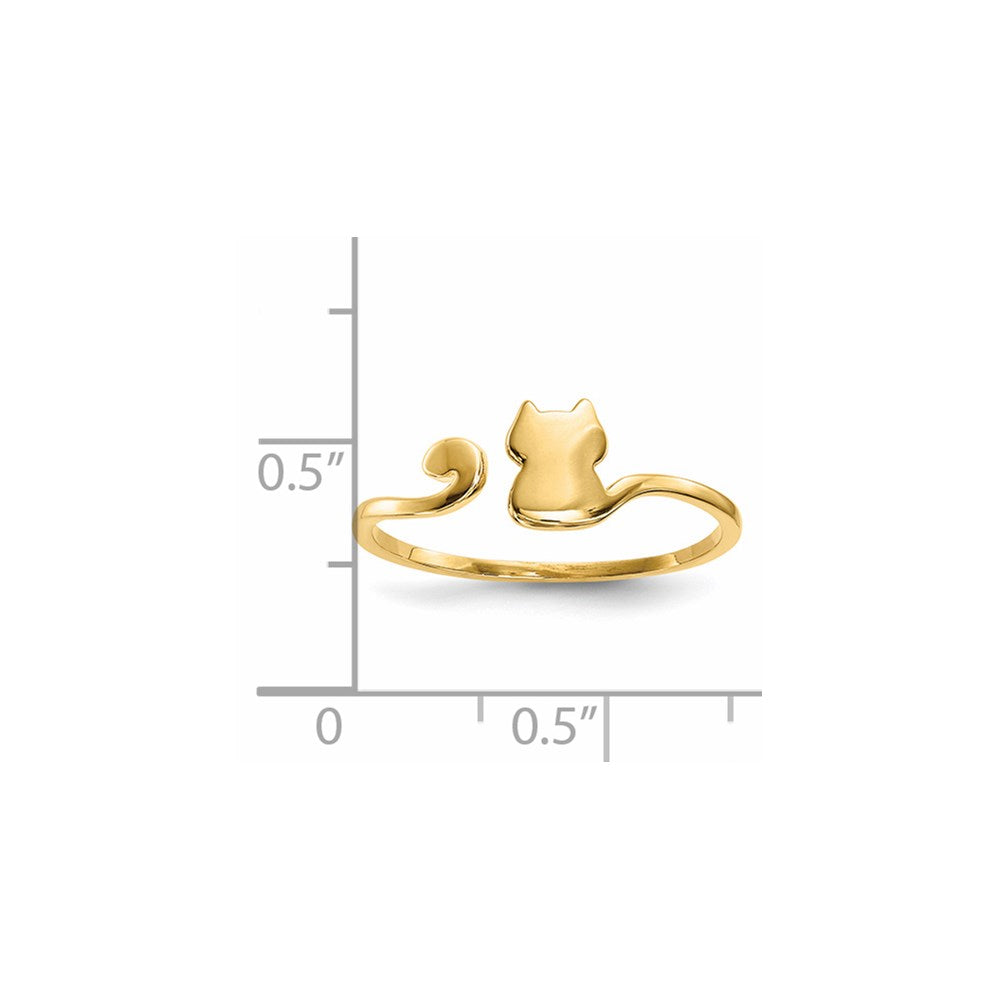 14k Gold Polished Cat Adjustable Cuff Ring