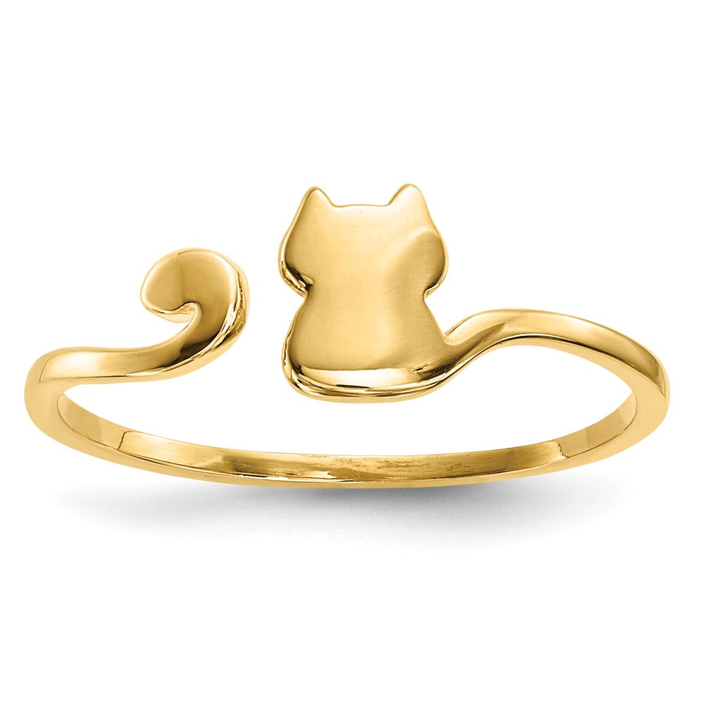 14k Gold Polished Cat Adjustable Cuff Ring