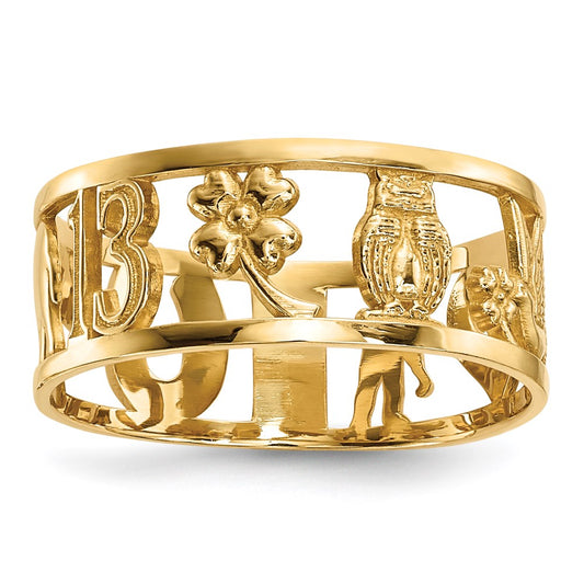 14k Yellow Gold Lucky Symbols Cut Out 7mm Band