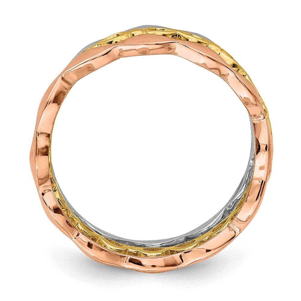 14k Tri-Color Yellow White & Rose Gold Set of 3 Stackable Rings