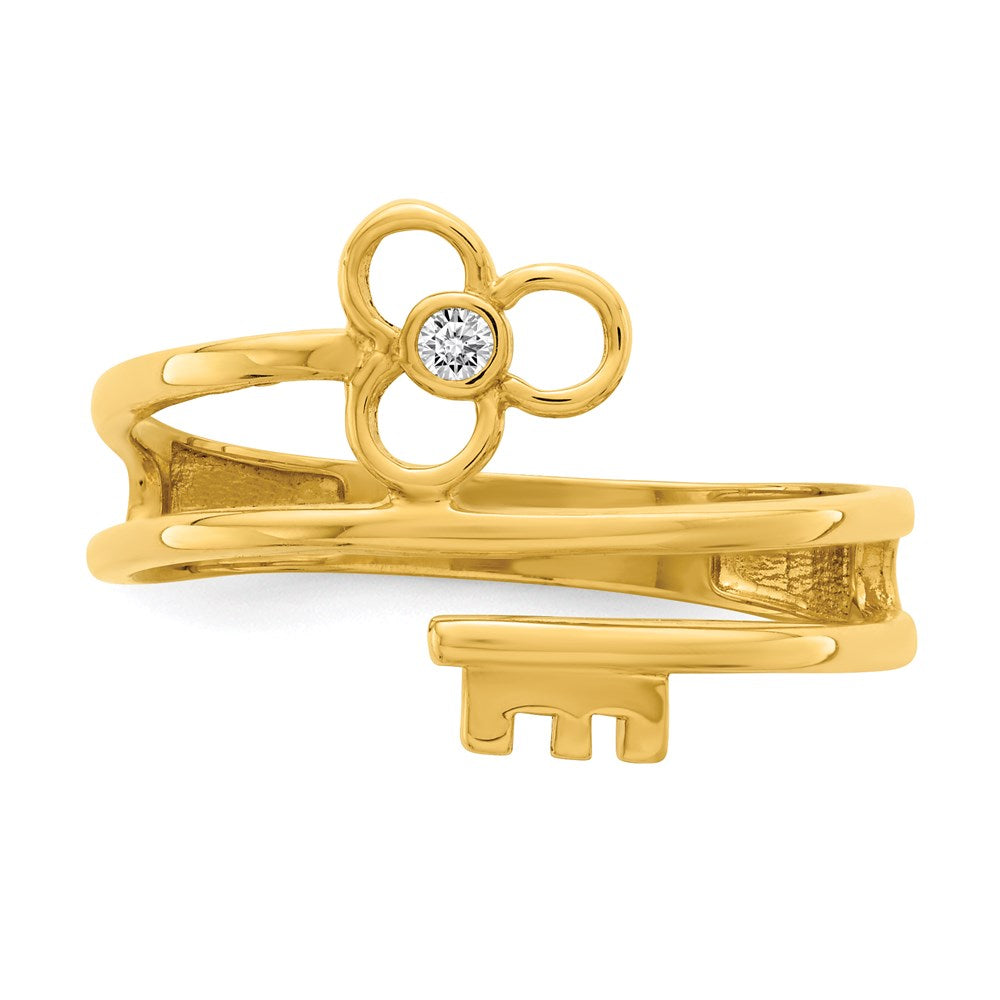 14K Yellow Gold CZ Key and Flower Ring