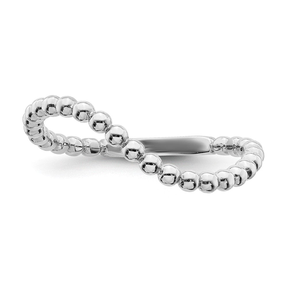 14K White Gold Beaded Waved Ring