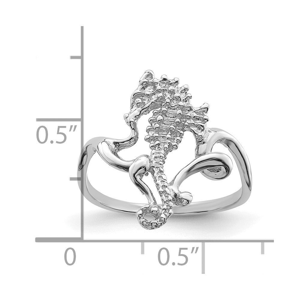 14K White Gold Polished / Textured / 2-D Seahorse Ring (Size 7)