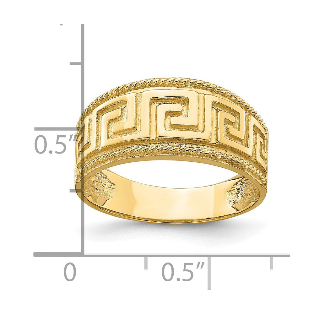 14K Yellow Gold Greek Key Pattern Dome Ring