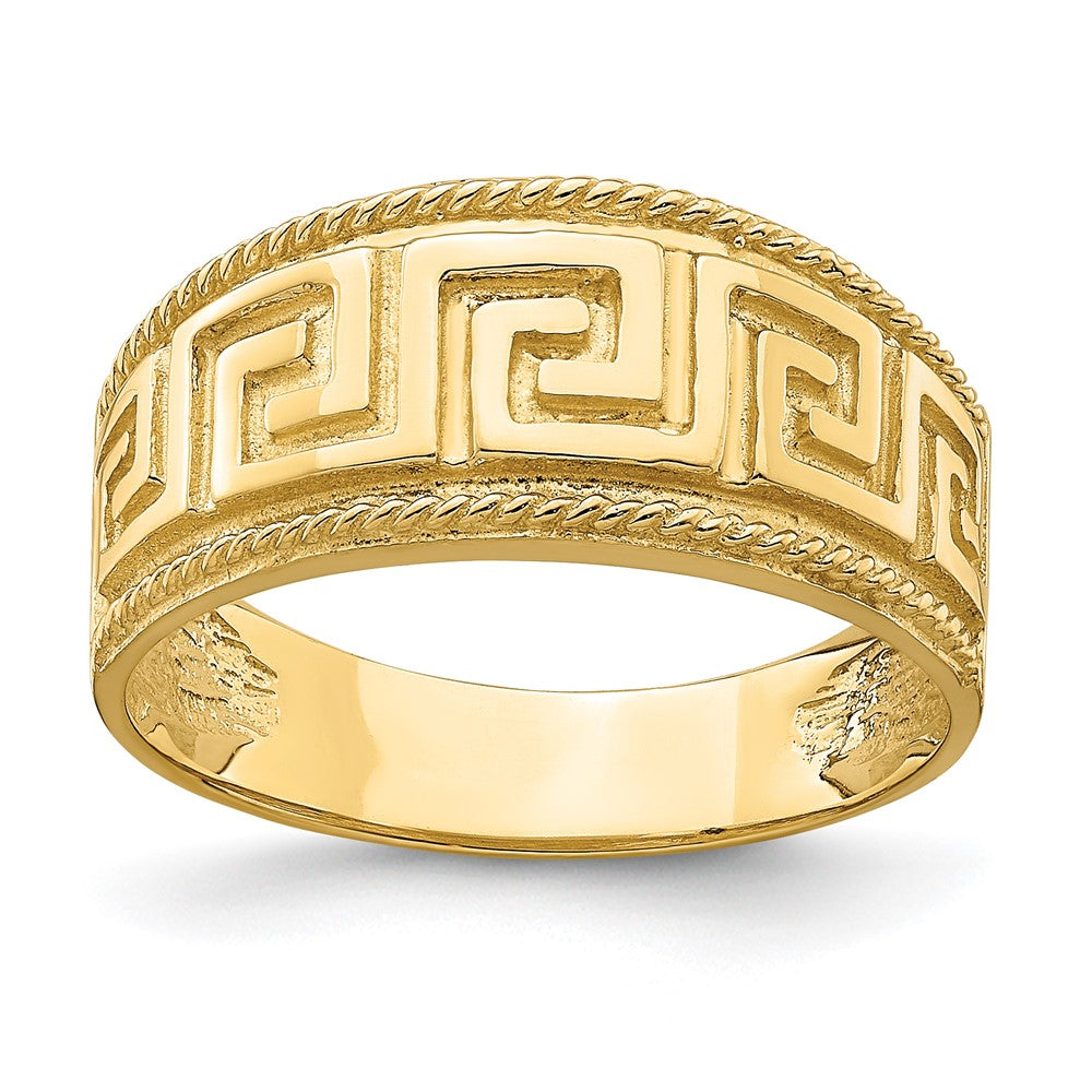 14K Yellow Gold Greek Key Pattern Dome Ring