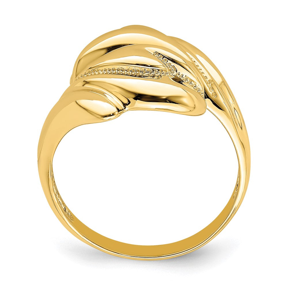 14K Yellow Gold Polished Beaded Swirl Crossover Ring