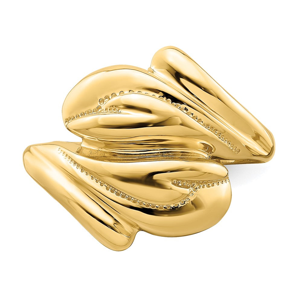 14K Yellow Gold Polished Beaded Swirl Crossover Ring