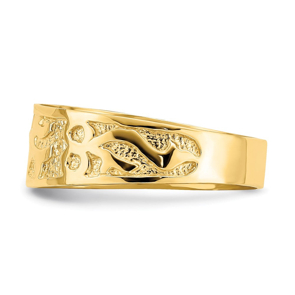 14K Yellow Gold Textured and Polished Dove Engraved Band