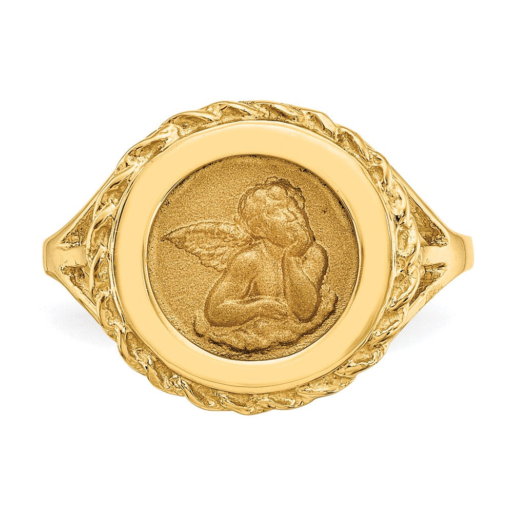 14k Yellow Gold Angel Coin w/ Rope Frame Ring