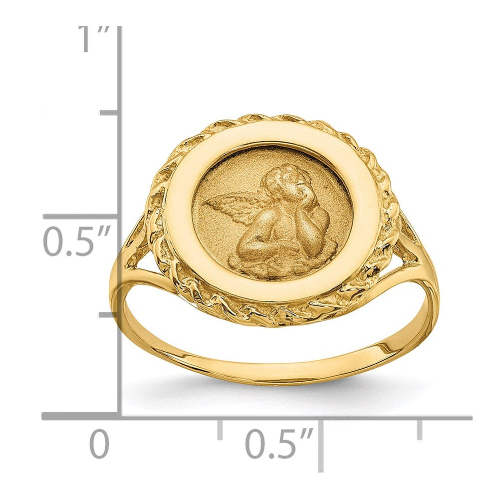 14k Yellow Gold Angel Coin w/ Rope Frame Ring