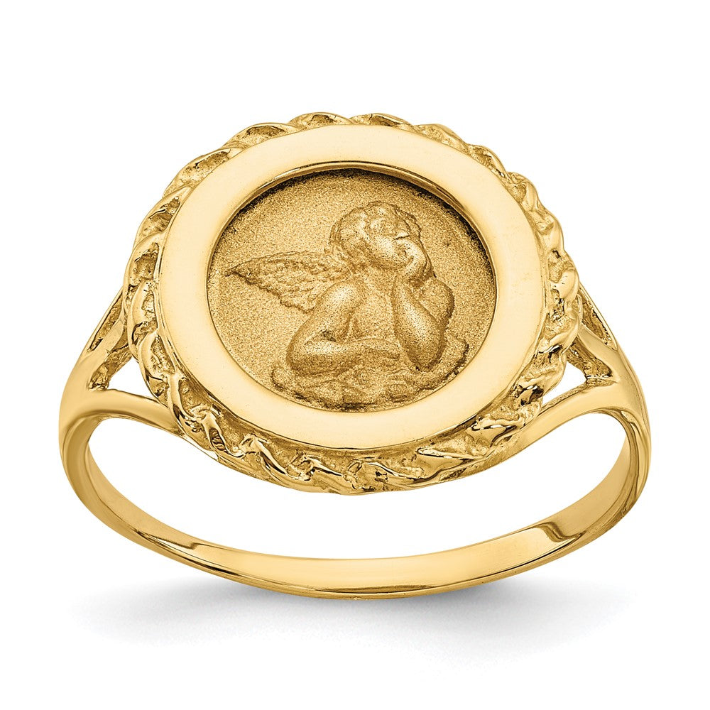 14k Yellow Gold Angel Coin w/ Rope Frame Ring