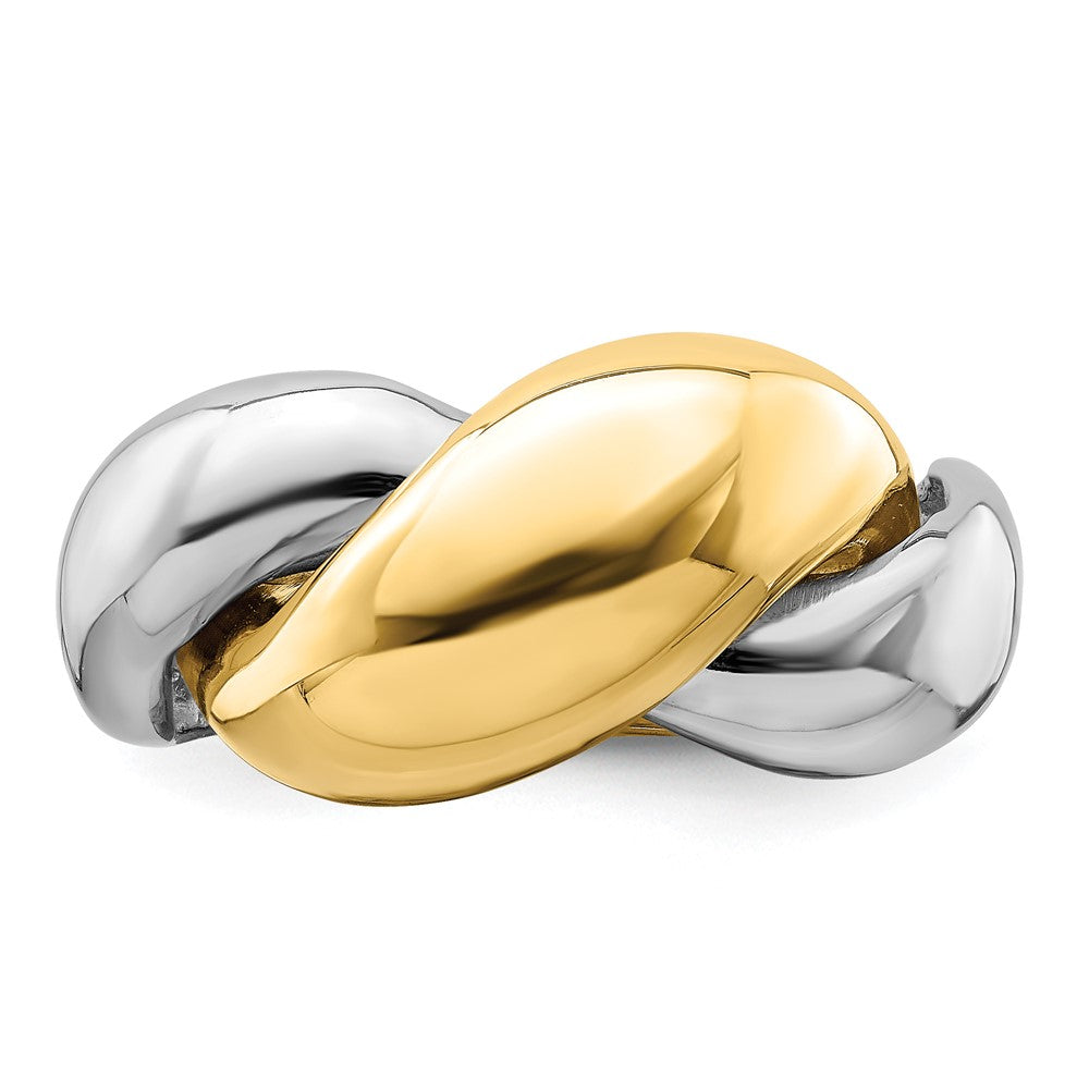 14k Two-Tone Gold Polished Twisted Dome Ring