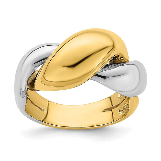 14k Two-Tone Gold Polished Twisted Dome Ring