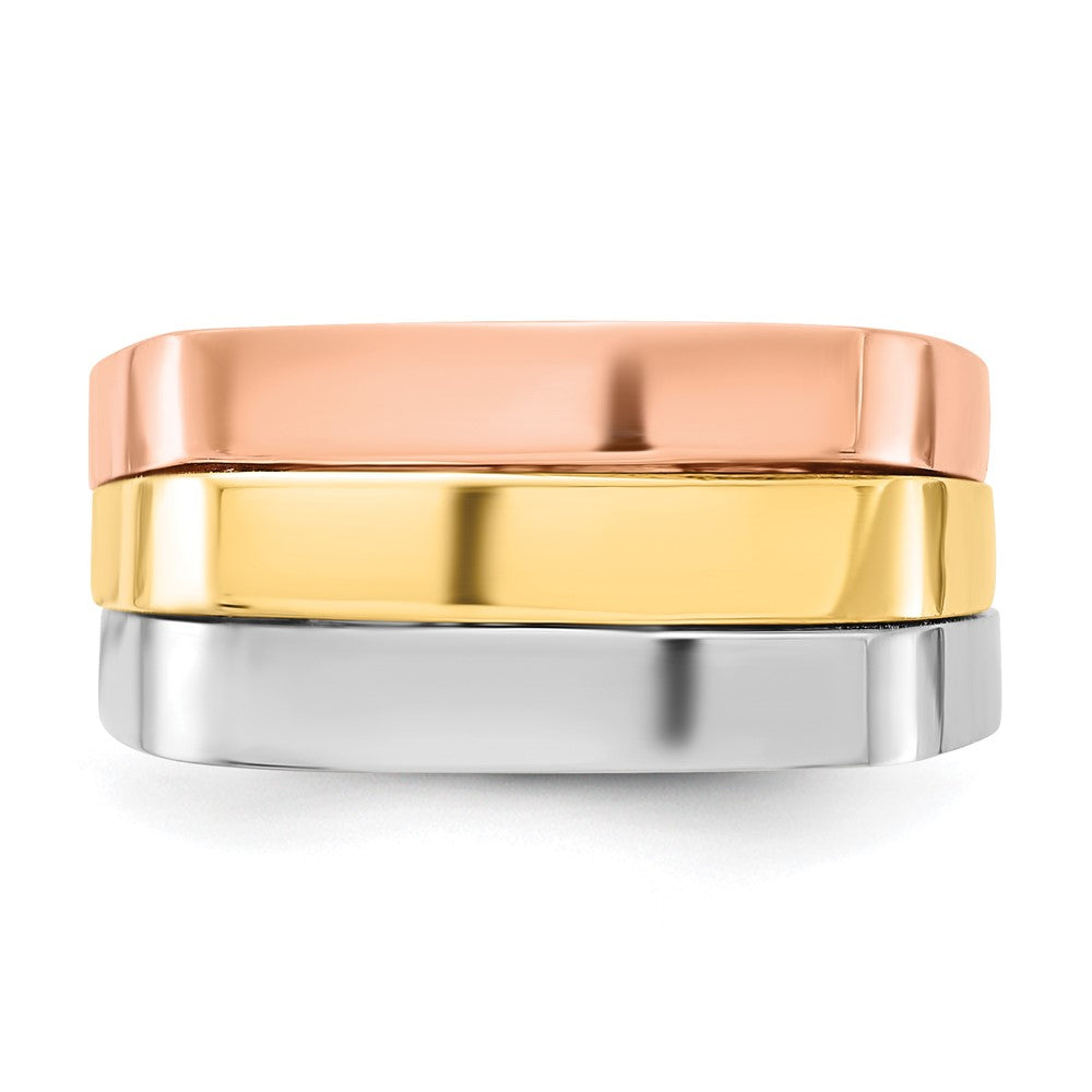 14k Tri-color Gold Contemporary Flat Top Band