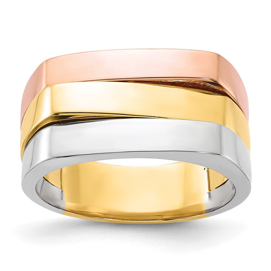 14k Tri-color Gold Contemporary Flat Top Band