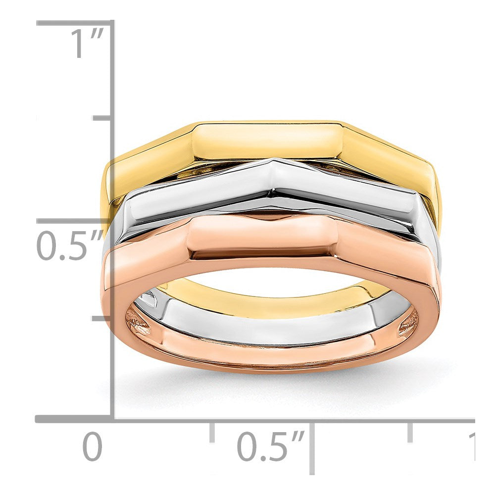 14k Tri-color Gold Polished Ridged Peak Band