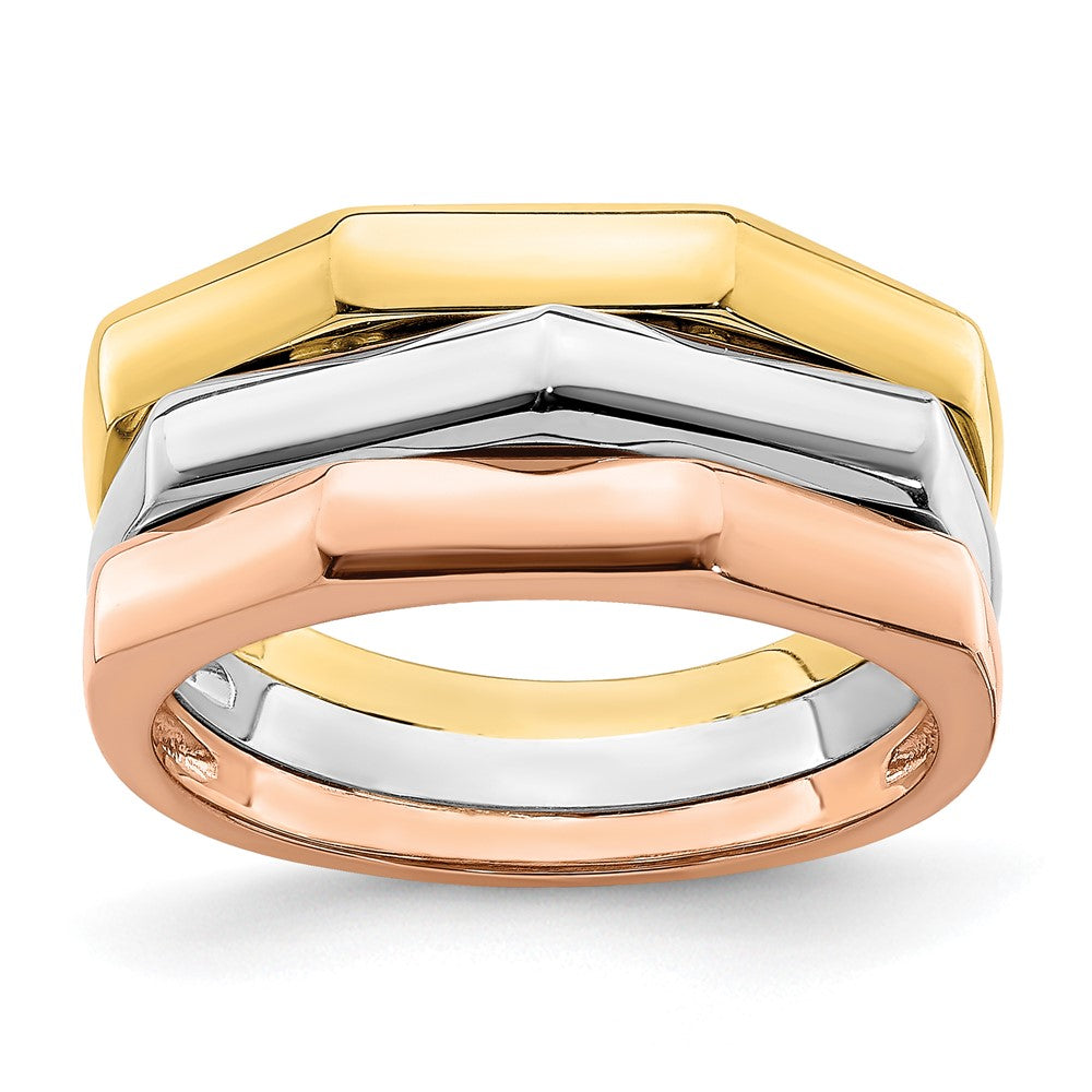 14k Tri-color Gold Polished Ridged Peak Band