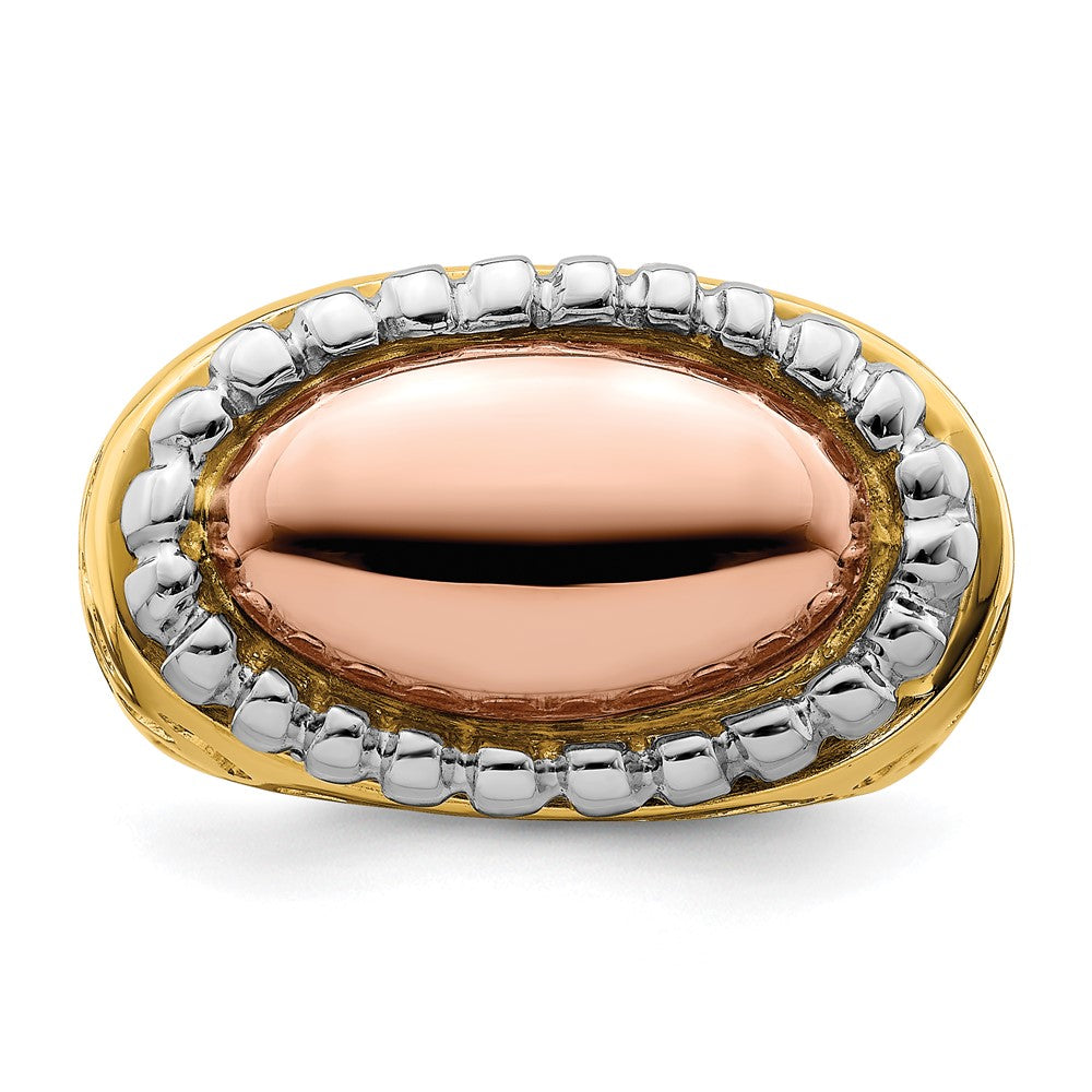 14k Tri-color Gold Oval Beaded Frame Dome Ring