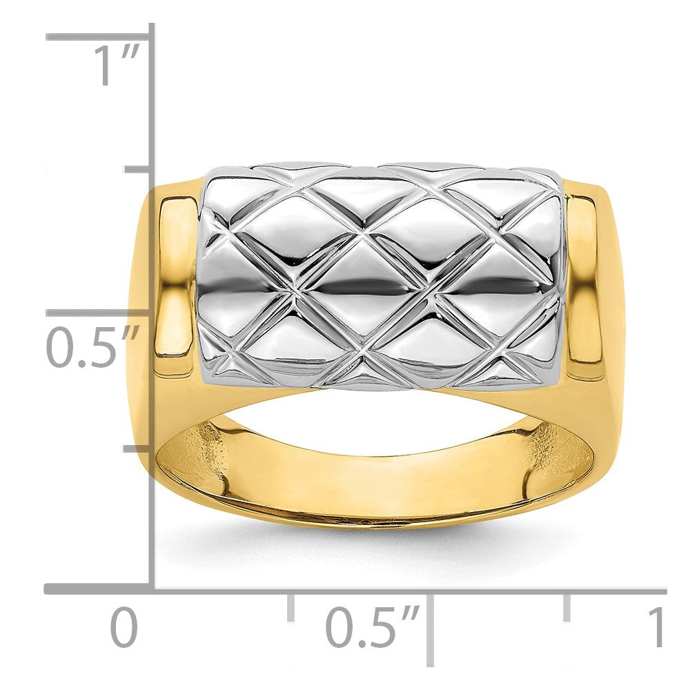 14k Two-Tone Gold Quilted Rectangular Ring