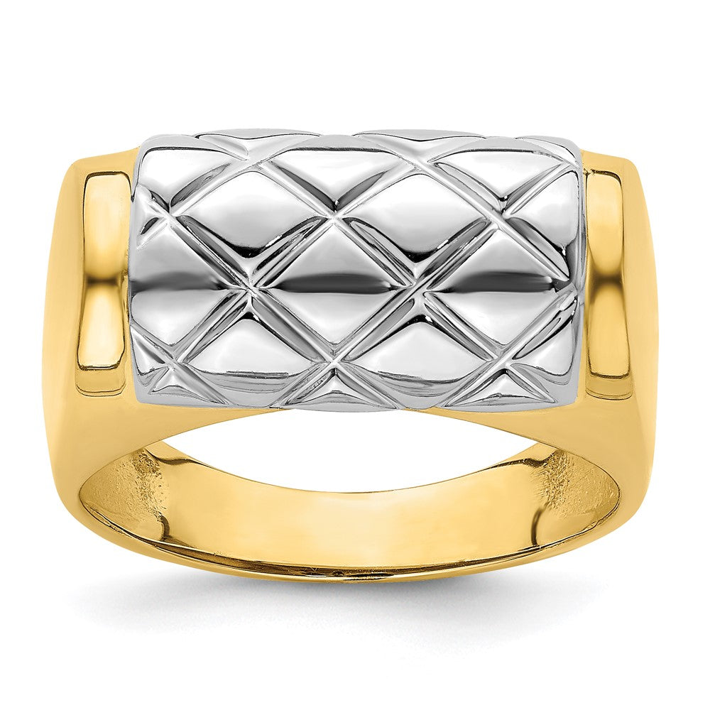 14k Two-Tone Gold Quilted Rectangular Ring