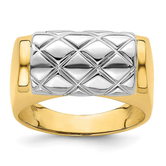 14k Two-Tone Gold Quilted Rectangular Ring