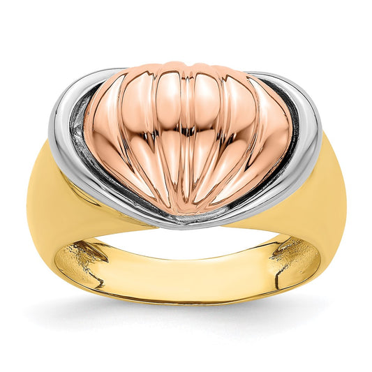 14k Tri-color Gold Oval Shrimp Fan Design Ring