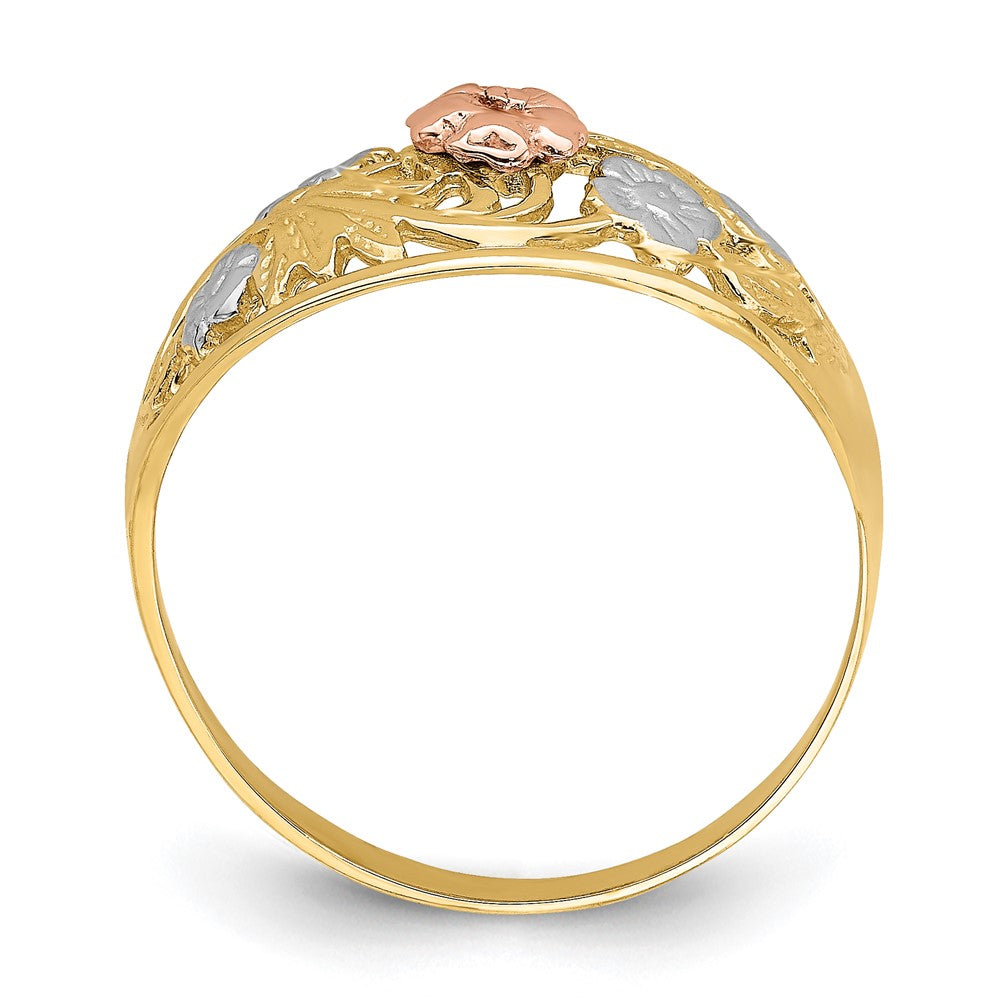 14k Two-Tone Gold w/White Rhodium Floral Dome Ring