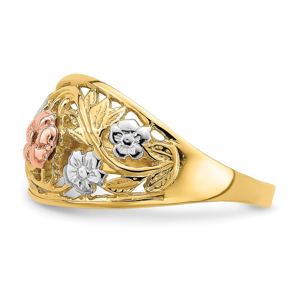 14k Two-Tone Gold w/White Rhodium Floral Dome Ring