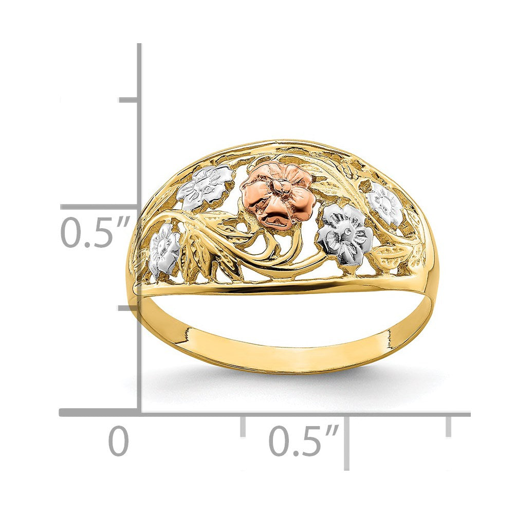 14k Two-Tone Gold w/White Rhodium Floral Dome Ring