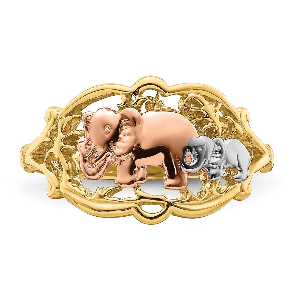 14k Two-Tone Gold w/ White RH Two Elephants Ring