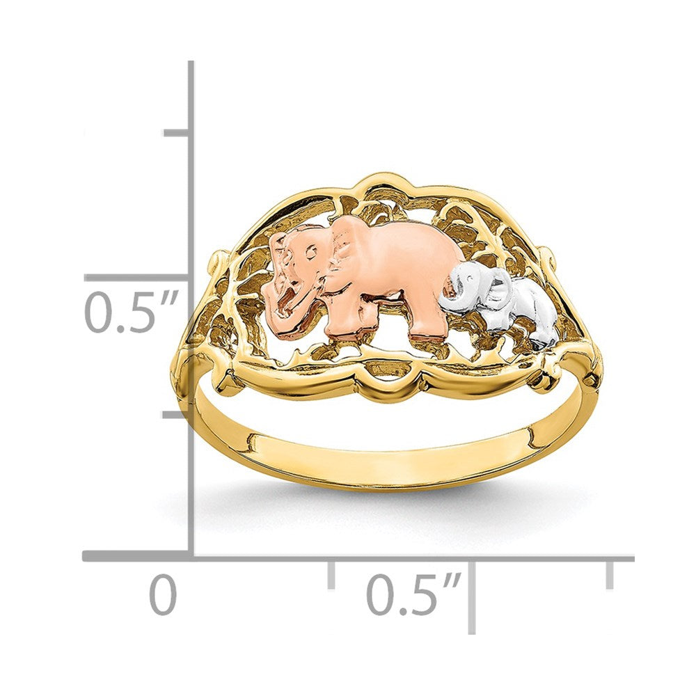 14k Two-Tone Gold w/ White RH Two Elephants Ring