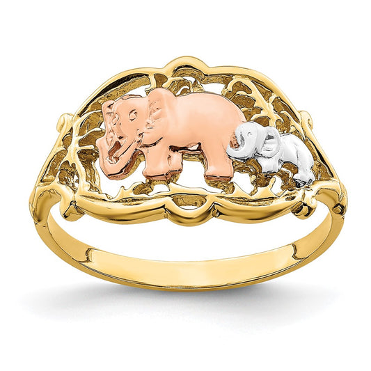 14k Two-Tone Gold w/ White RH Two Elephants Ring