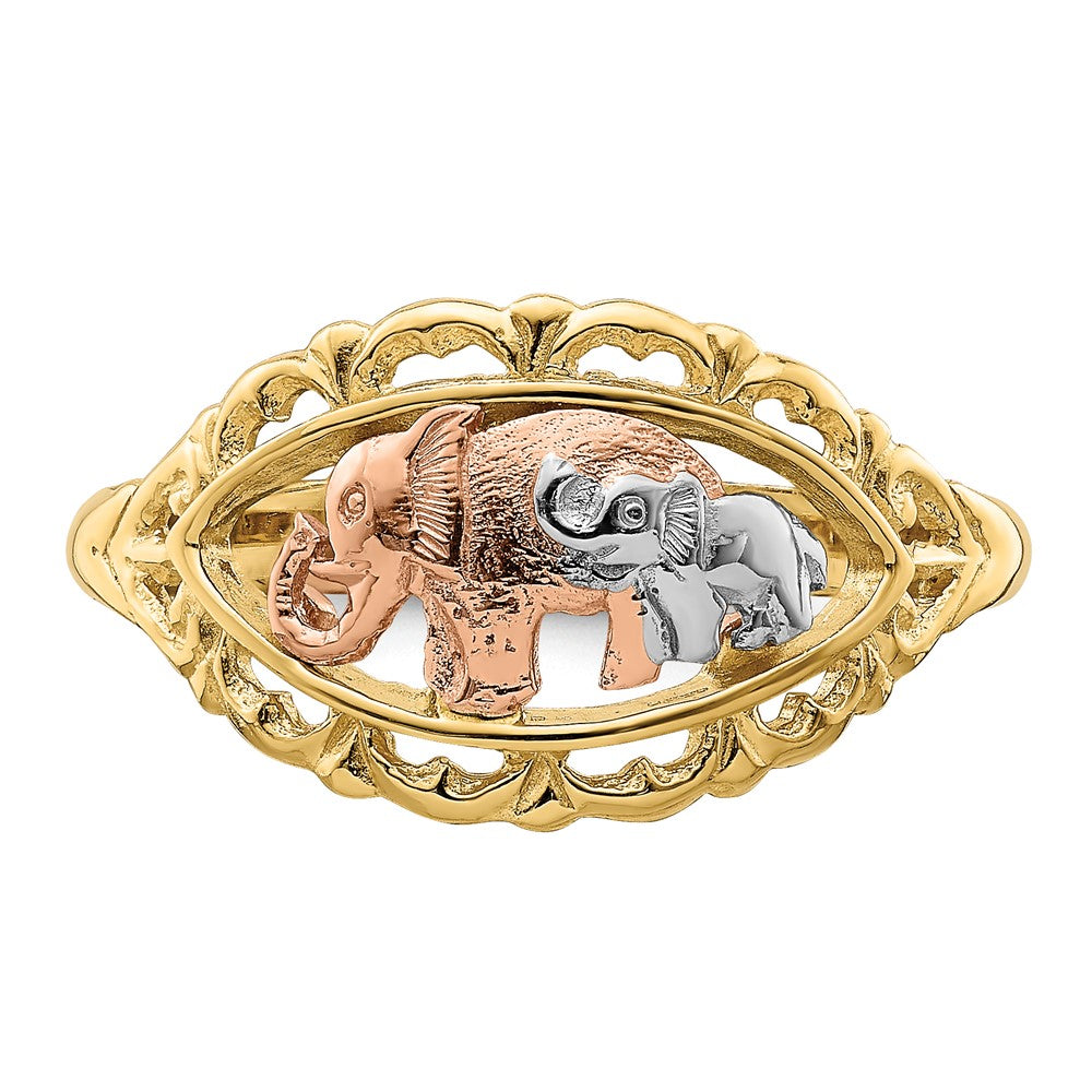 14k Two-Tone Gold w/White Rhodium Two Elephants Ring