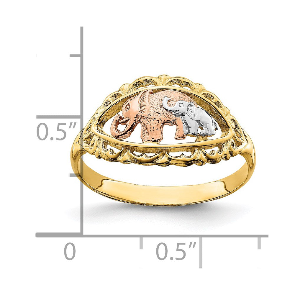 14k Two-Tone Gold w/White Rhodium Two Elephants Ring