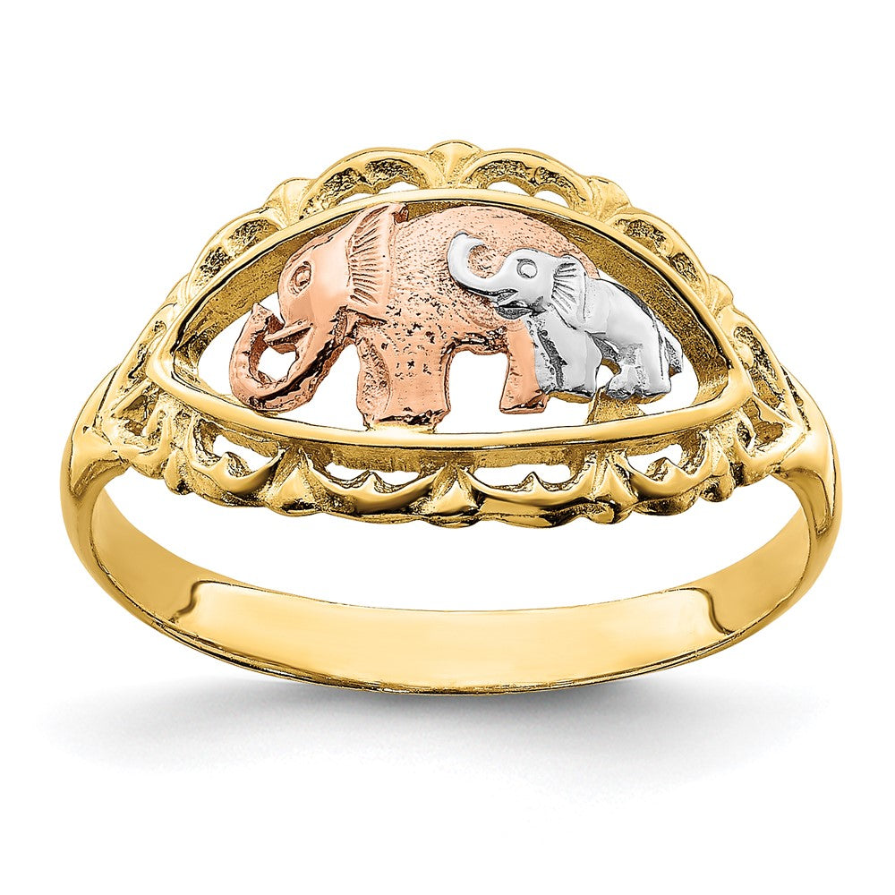 14k Two-Tone Gold w/White Rhodium Two Elephants Ring