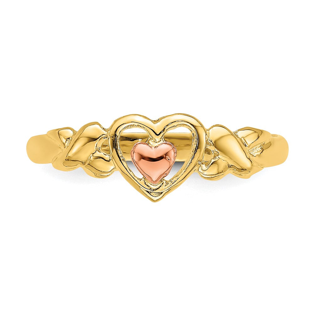 14k Two-Tone Gold Polished Hearts Ring