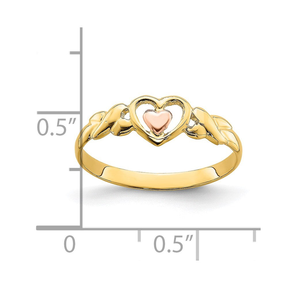 14k Two-Tone Gold Polished Hearts Ring