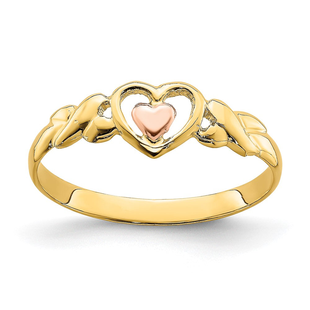 14k Two-Tone Gold Polished Hearts Ring