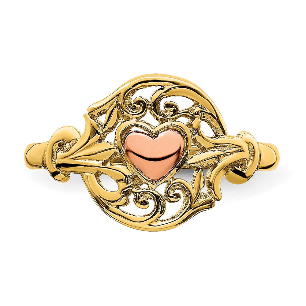 14K Two-Tone Gold Polished Filigree Around Heart Ring