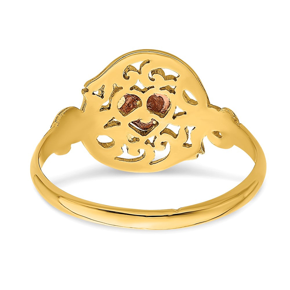 14K Two-Tone Gold Polished Filigree Around Heart Ring