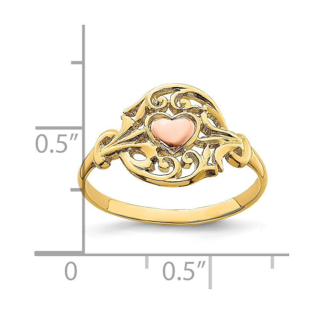 14K Two-Tone Gold Polished Filigree Around Heart Ring