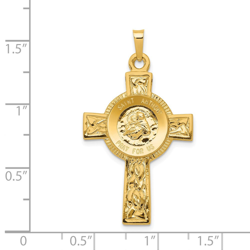 14k Yellow Gold Cross w/St Anthony Medal Pendant