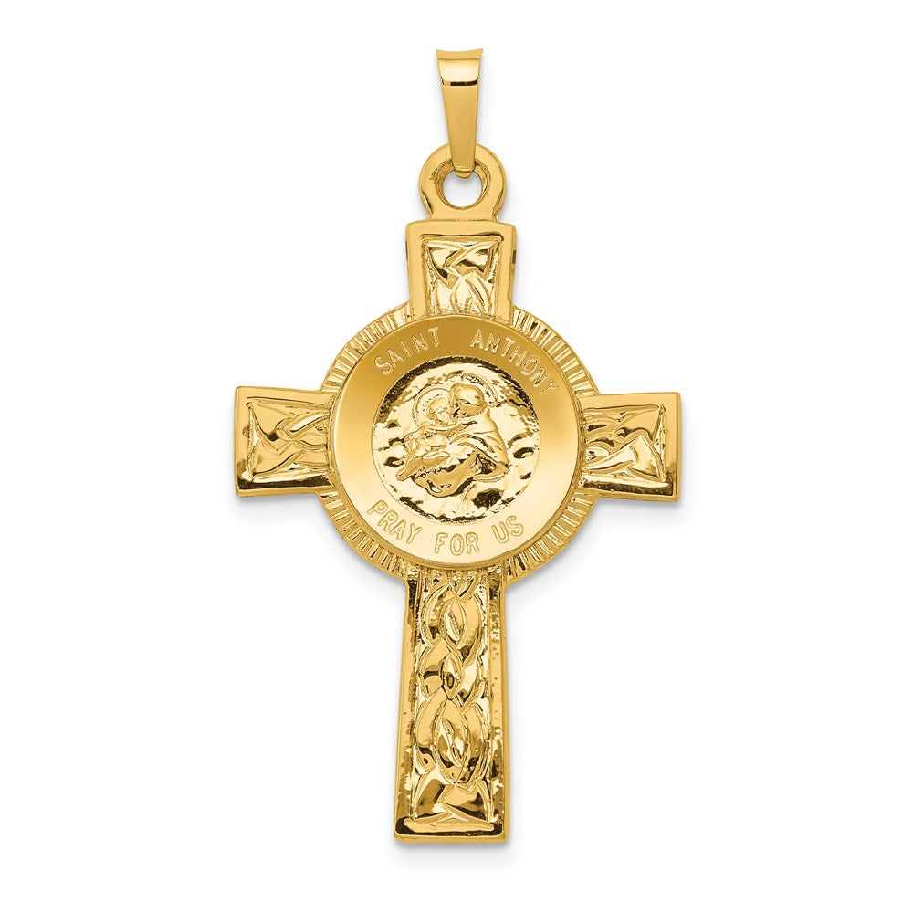 14k Yellow Gold Cross w/St Anthony Medal Pendant